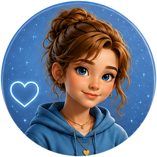 Emery, the Companion: an illustrated portrait of a warm, friendly young woman in a teal hoodie
